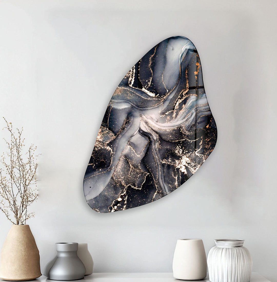 Black & Gold Alcohol Ink Glass Wall Art, glass photo prints, glass picture prints
