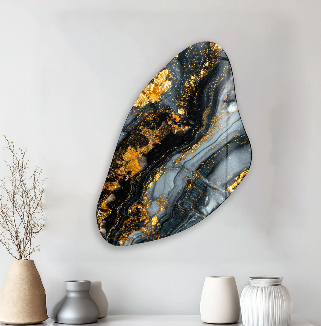 Gold & Grey Alcohol Ink Aesthetic Glass Wall Art, glass art painting, glass art for the Wall
