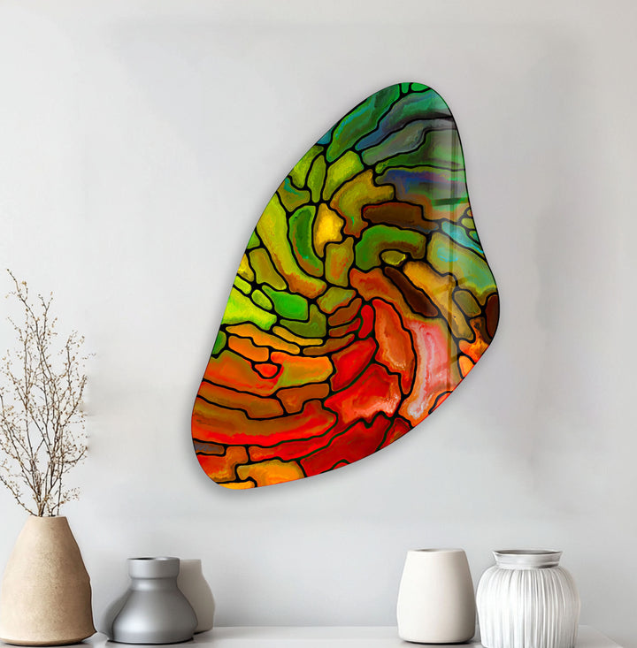 Green & Red Stained Irregular Glass Wall Art, print picture on glass, Tempered Glass Wall Art
