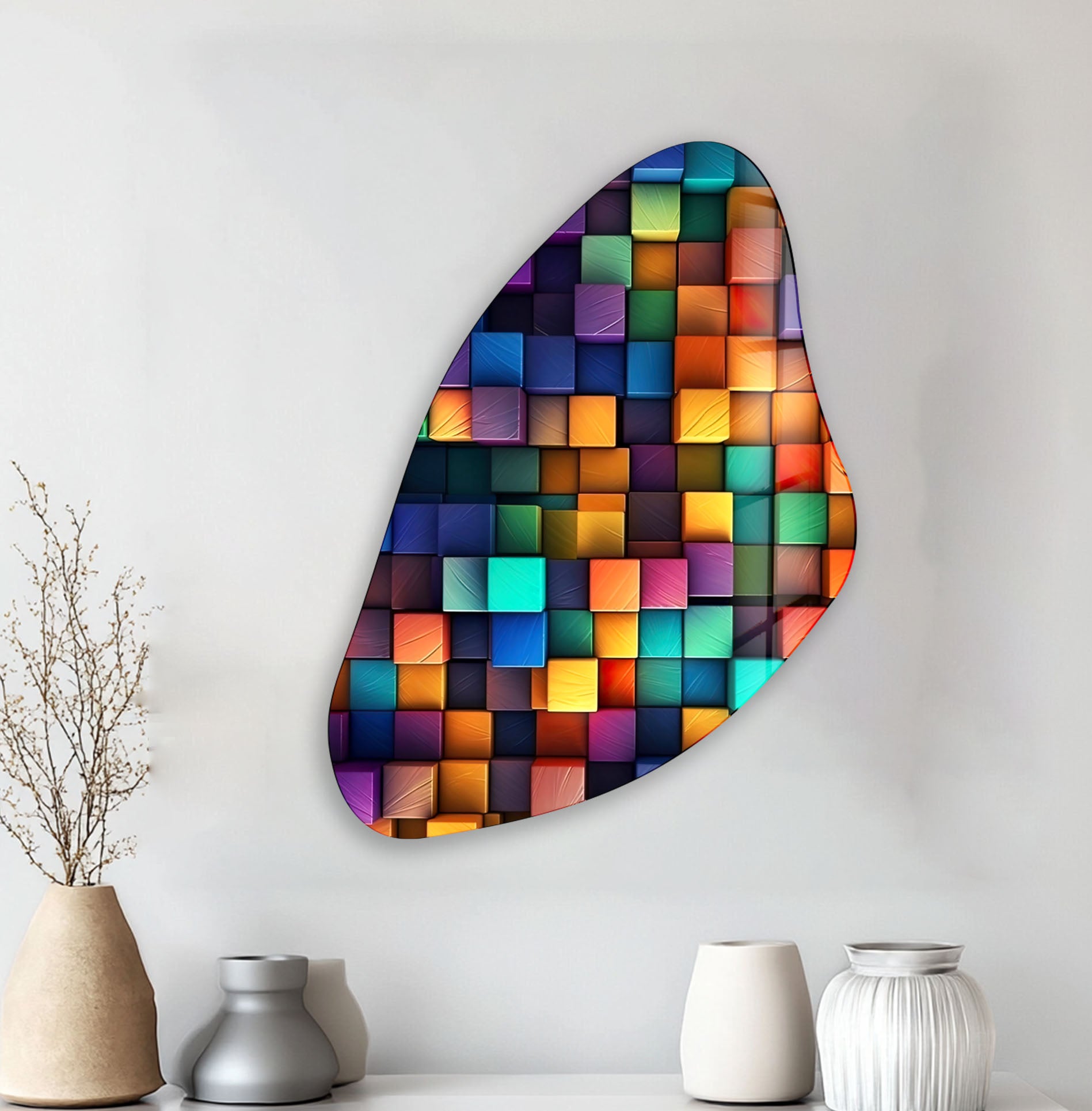 Abstract Colorful Blocks Aesthetic Glass Wall Art, print picture on glass, Tempered Glass Wall Art

