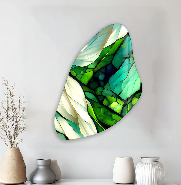 Green Stained Aesthetic Irregular Glass Wall Art, glass image printing, glass prints from photos
