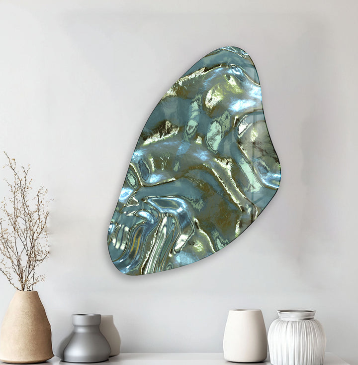 Metalic Green Aesthetic Irregular Glass Wall Art, glass pictures for Wall, glass prints wall art
