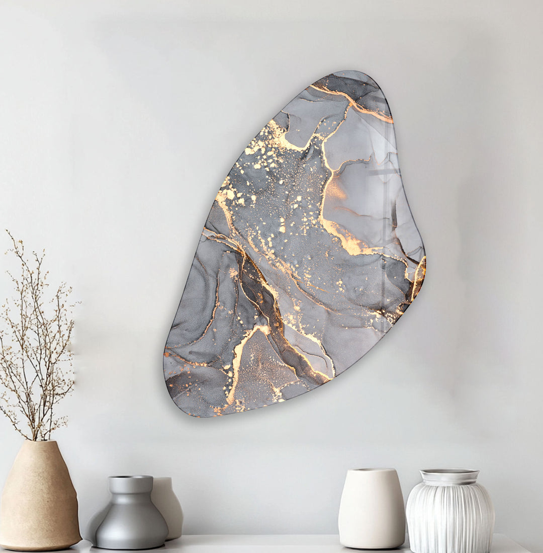 Aesthetic Grey Alcohol Ink Irregular Glass Wall Art, glass art painting, glass art for the Wall
