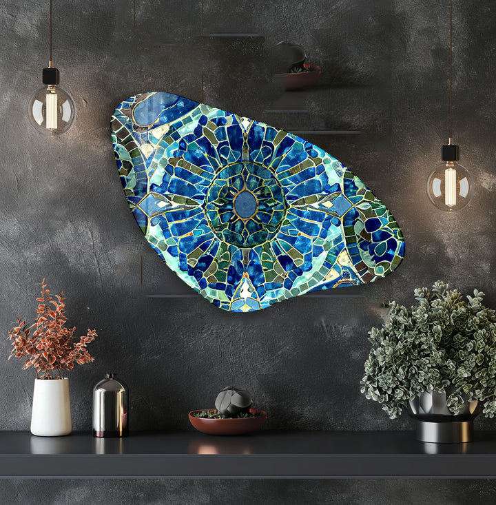 Blue Stained Aesthetic Glass Wall Art, glass photo prints, glass picture prints
