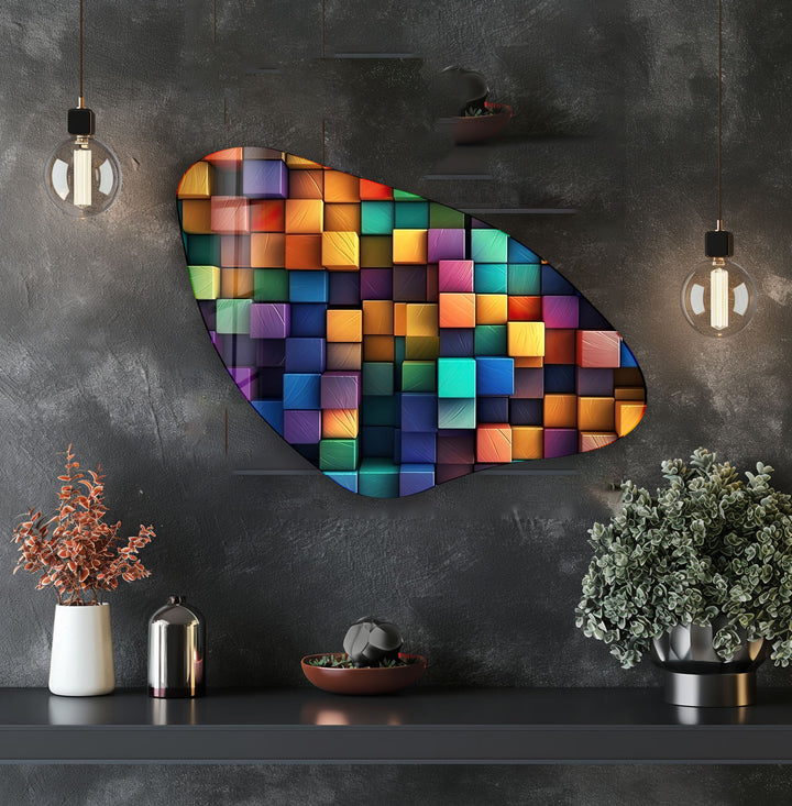 Abstract Colorful Blocks Aesthetic Glass Wall Art, glass photo prints, glass picture prints
