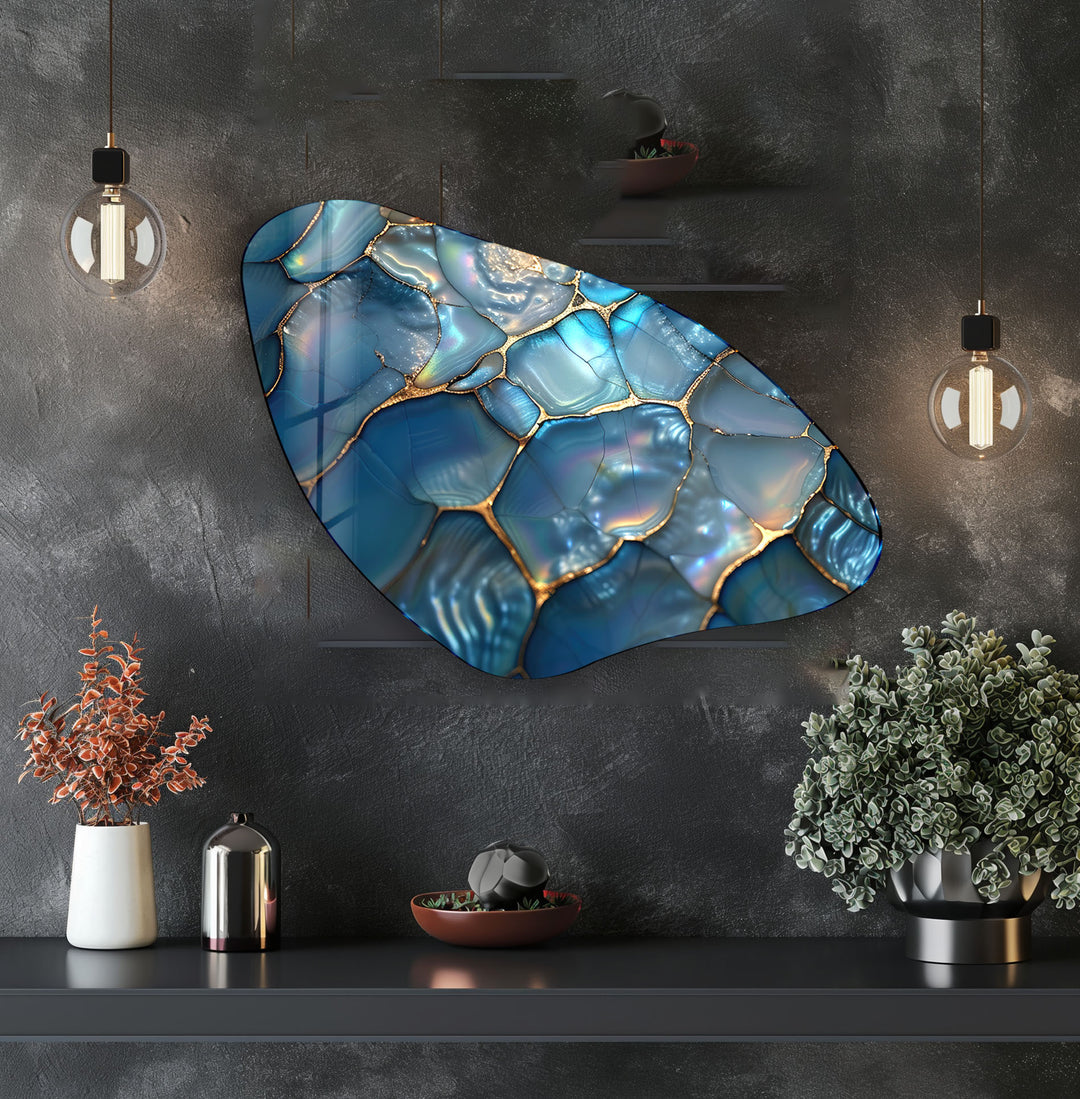 Blue Pearl Glossy Irregular Glass Wall Art, glass photo prints, glass picture prints
