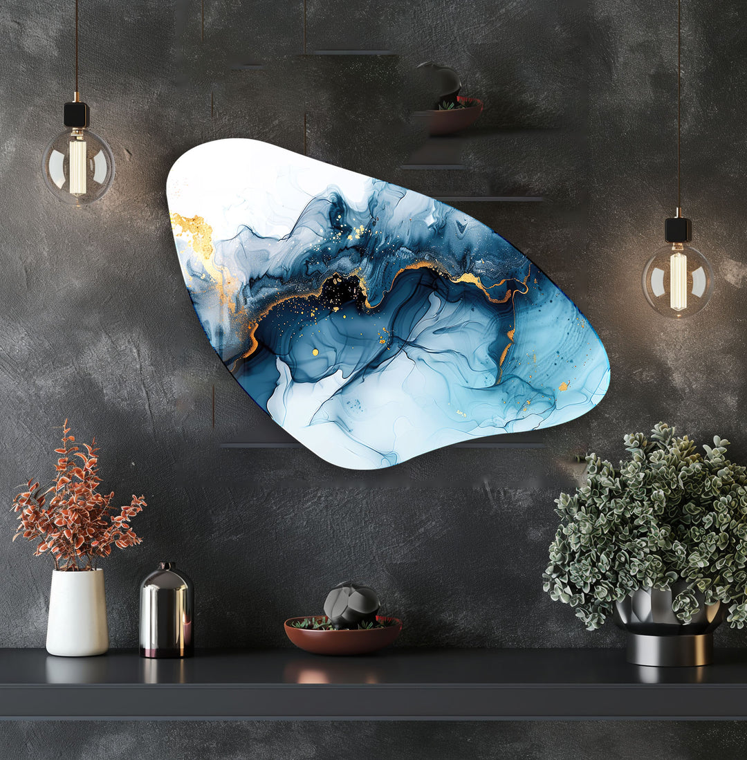 Blue Alcohol Ink Style Aesthetic Glass Wall Art, glass image printing, glass prints from photos
