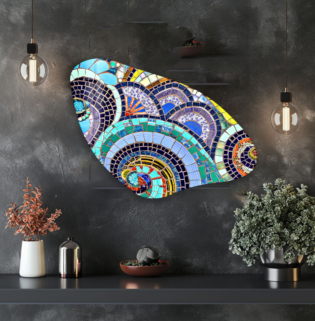 Aesthetic Mosaic Pattern Irregular Glass Wall Art, glass pictures for Wall, glass prints wall art
