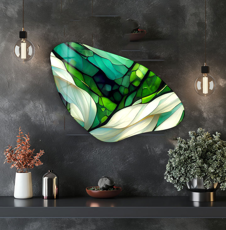 Green Stained Aesthetic Irregular Glass Wall Art,print on glass, glass printed photos

