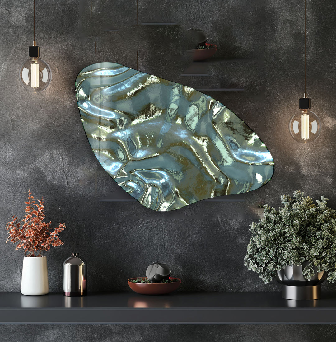 Metalic Green Aesthetic Irregular Glass Wall Art, glass photo prints, glass picture prints
