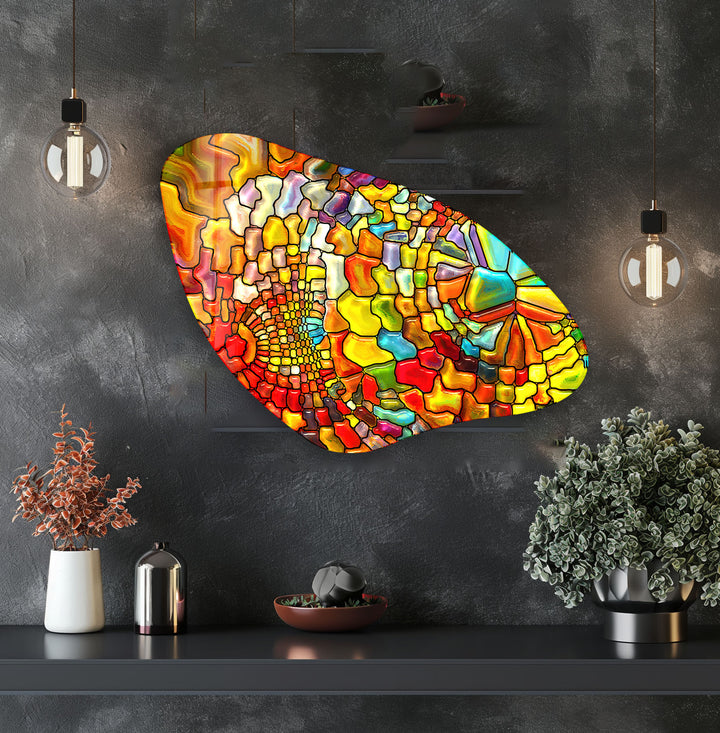 Aesthetic Orange Stained Irregular Glass Wall Art, stained glass wall art, stained glass wall decor
