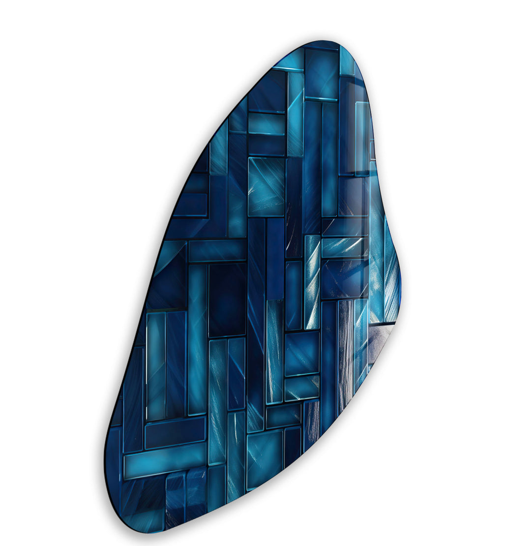 Blue Mosaic Tile Irregular Glass Wall Art, glass photo prints, glass picture prints
