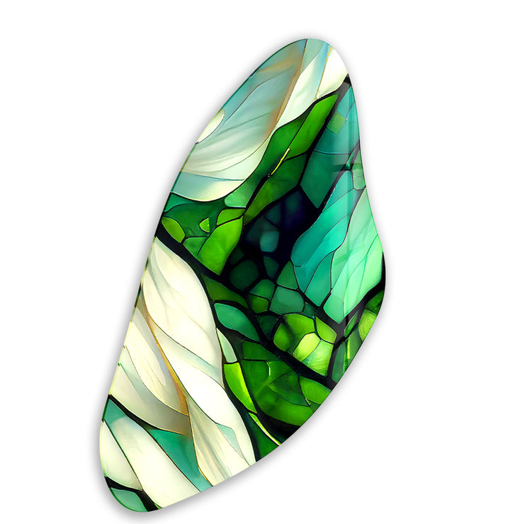 Green Stained Aesthetic Irregular Glass Wall Art, glass photo prints, glass picture prints
