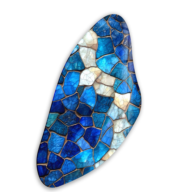 Aesthetic Blue Mosaic Asymmetrical Glass Wall Art, glass image printing, glass prints from photos
