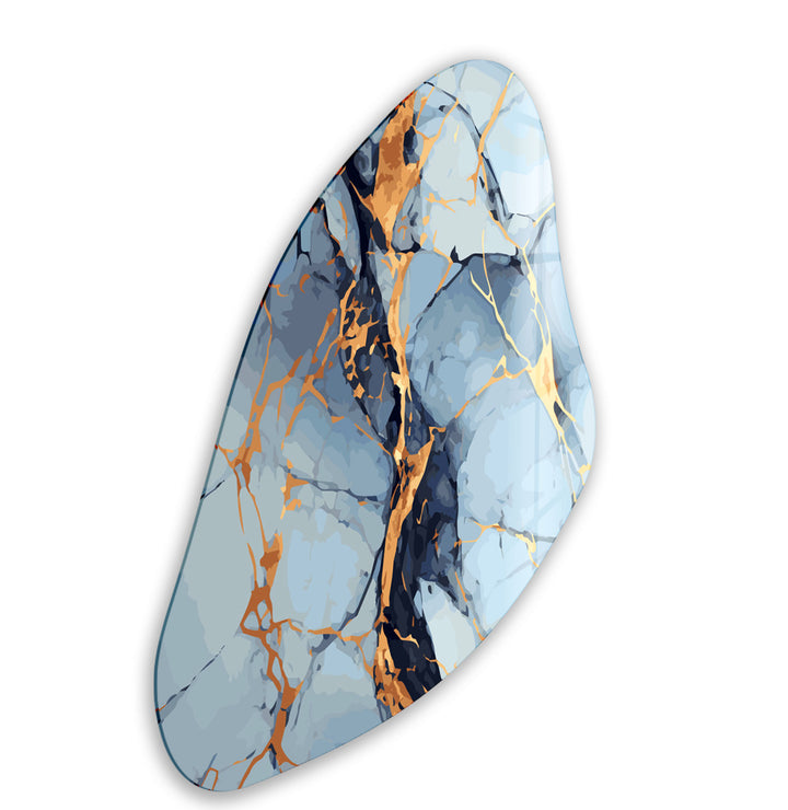 Gold & Blue Marbled Aesthetic Glass Wall Art, glass image printing, glass prints from photos
