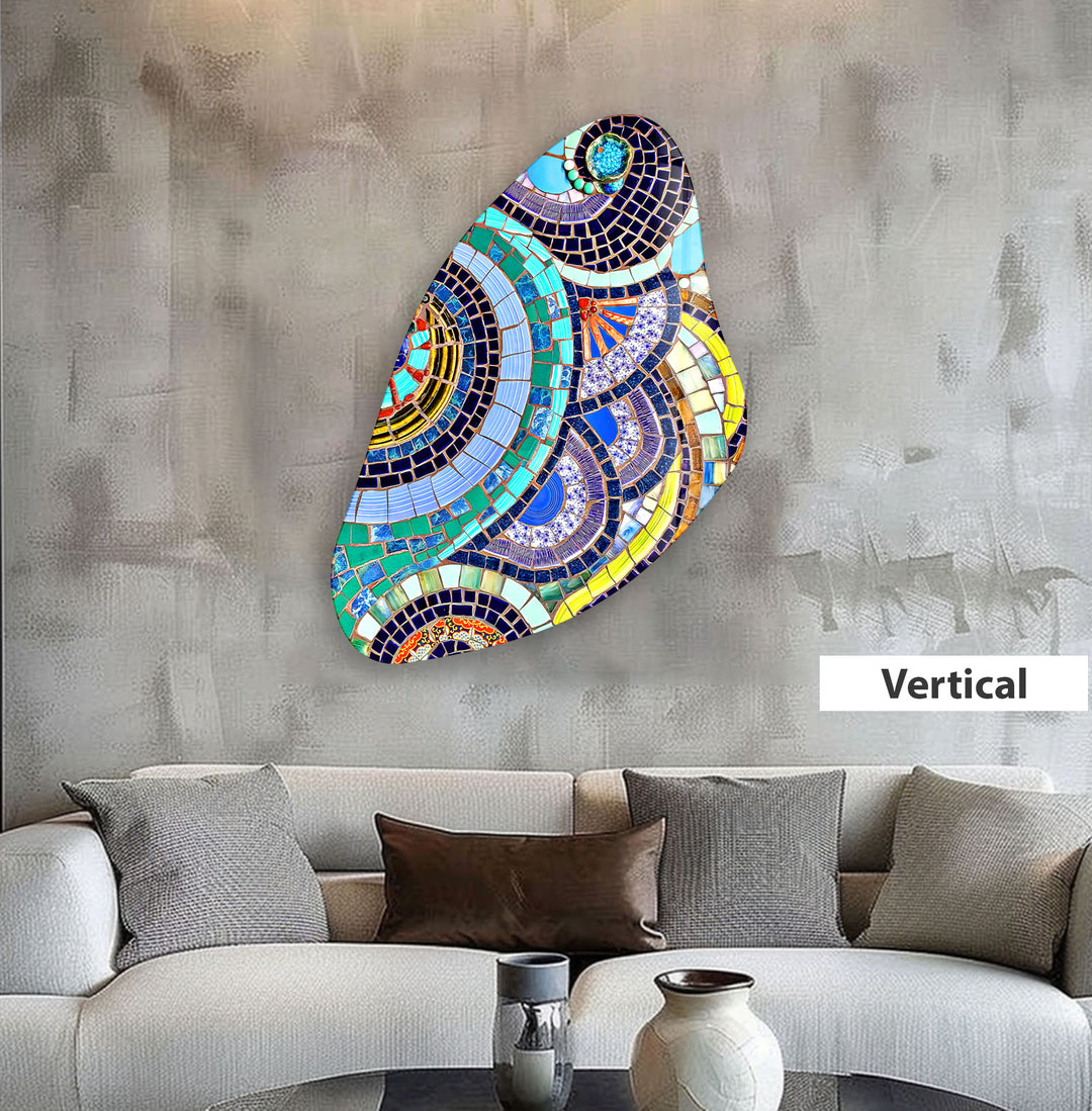 Aesthetic Mosaic Pattern Irregular Glass Wall Art, large glass photo prints, glass wall photos
