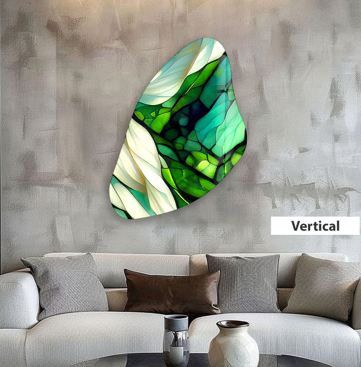 Green Stained Aesthetic Irregular Glass Wall Art, photo print on glass, prints on glass wall art
