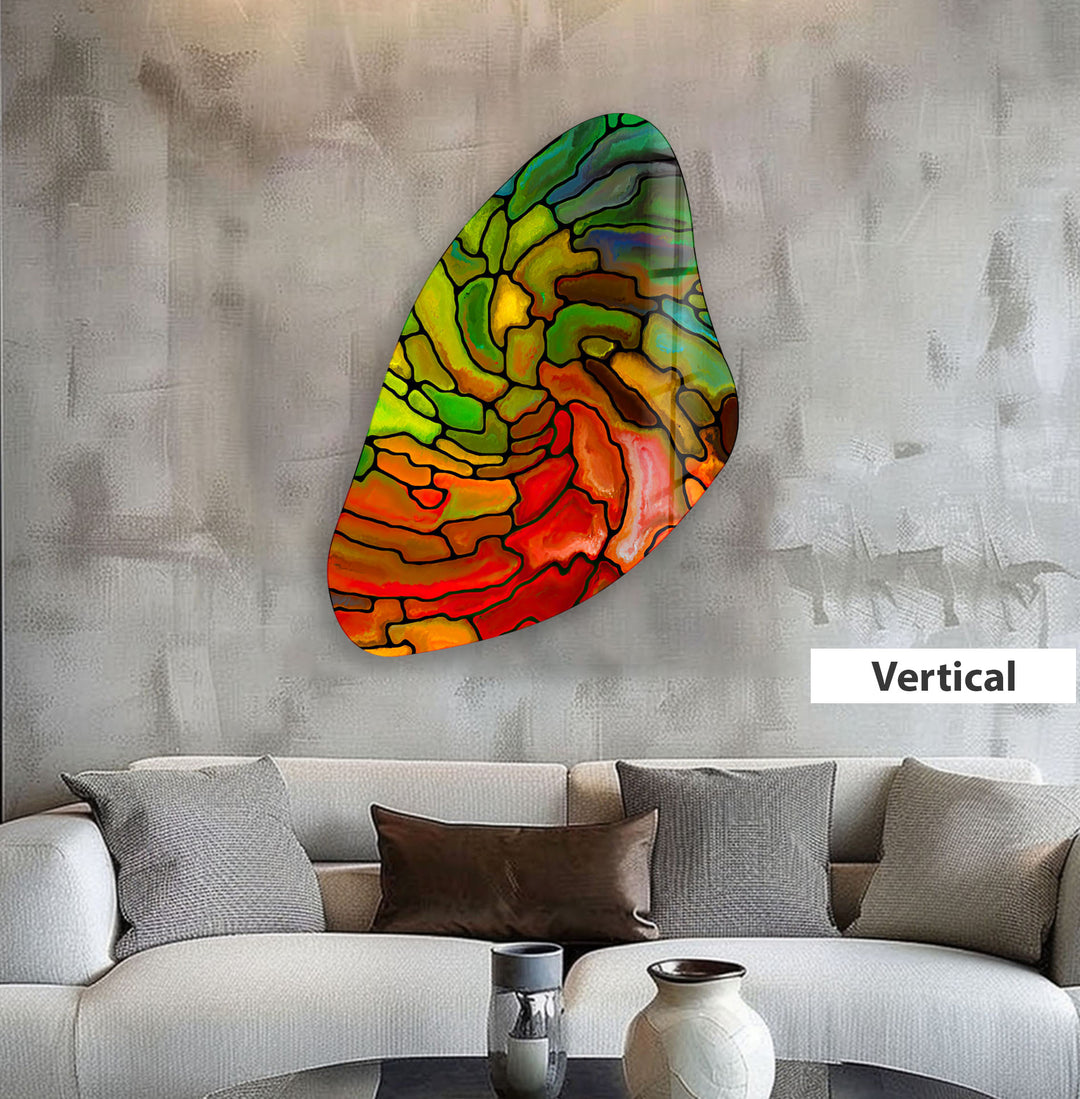 Green & Red Stained Irregular Glass Wall Art, glass art painting, glass art for the Wall
