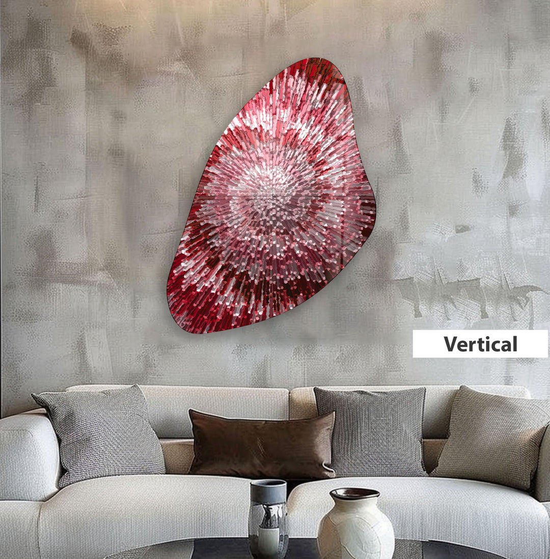 Red Lines Abstract Asymmetrical Glass Wall Art, custom glass pictures, glass art prints
