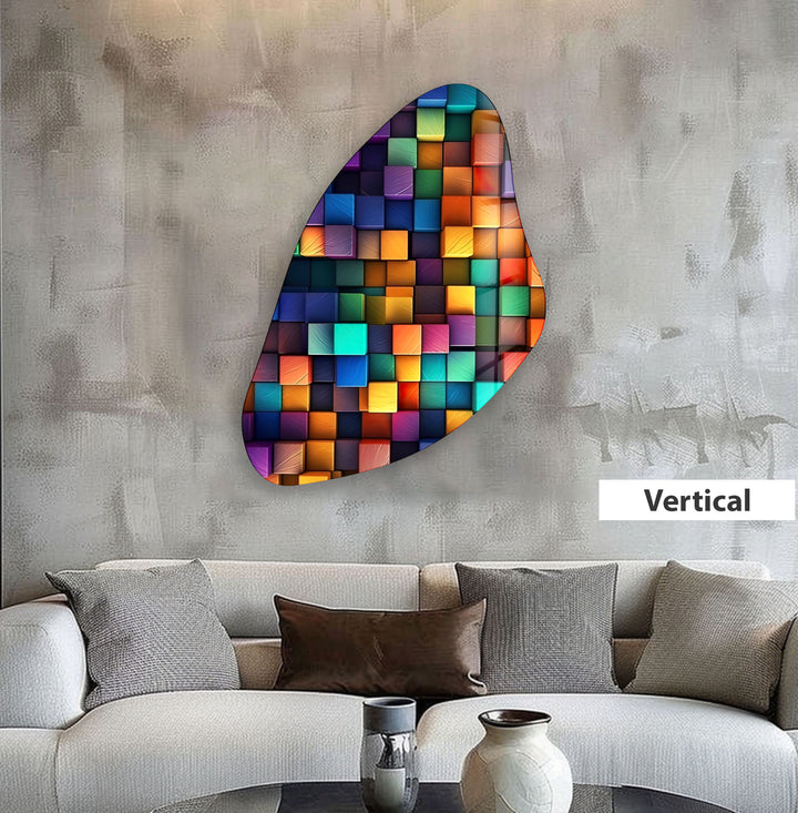 Abstract Colorful Blocks Aesthetic Glass Wall Art, art glass wall art, glass wall art pictures
