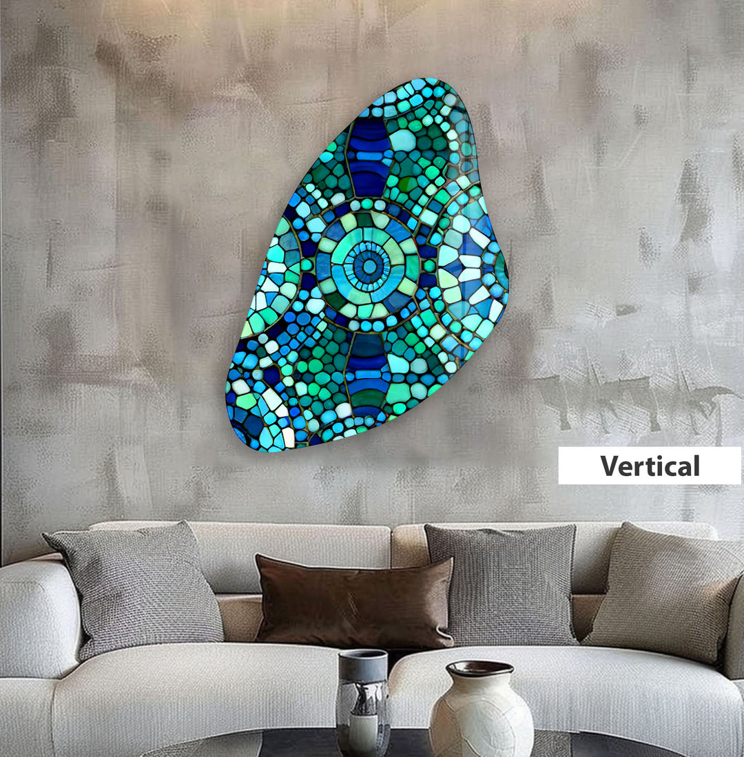 Green Mosaic Aesthetic Glass Wall Art, large glass photo prints, glass wall photos
