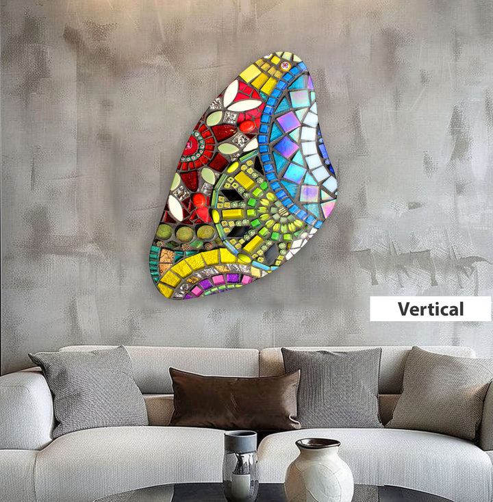 Yellow & Red Mosaic Asymmetrical Glass Wall Art, custom glass pictures, glass art prints
