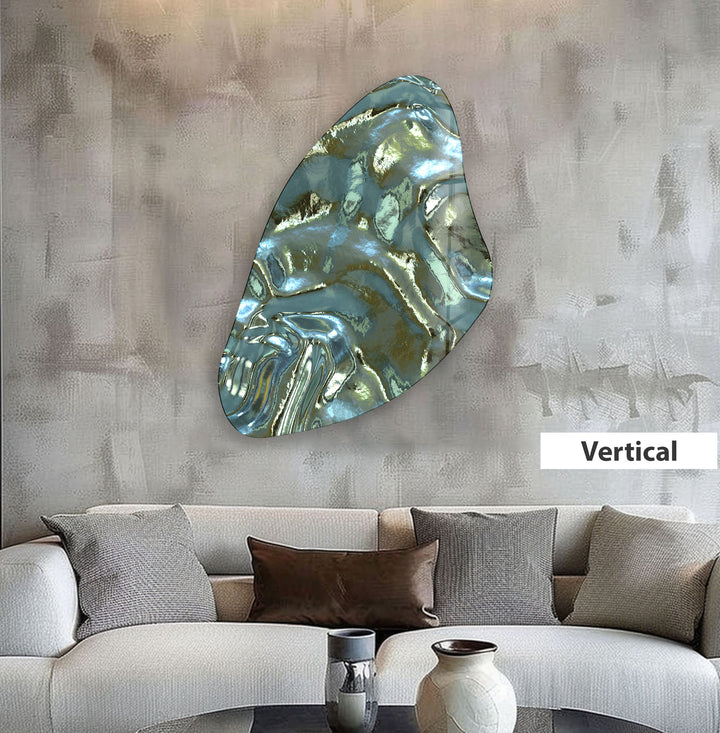 Metalic Green Aesthetic Irregular Glass Wall Art, photo print on glass, prints on glass wall art
