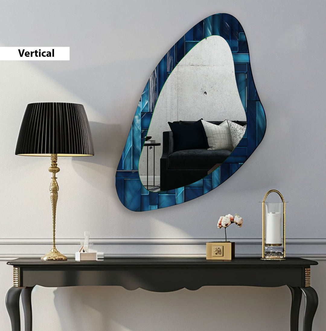 Modern Blue Tile Asymmetrical Wall Mirror