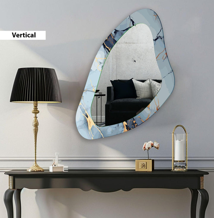 Blue Marble Decorative Glass Wall Mirror