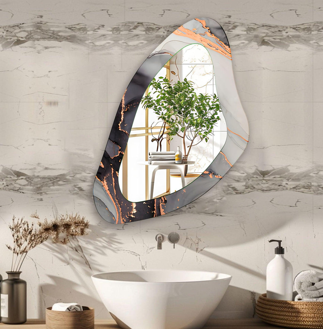 Grey Modern Asymmetrical Glass Wall Mirror