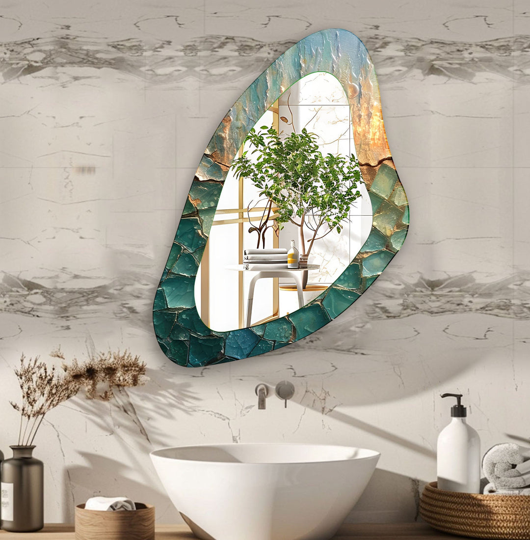 Decorative Green Asymmetrical Wall Mirror