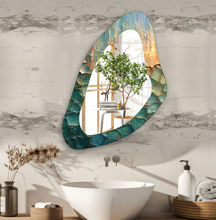 Decorative Green Asymmetrical Wall Mirror