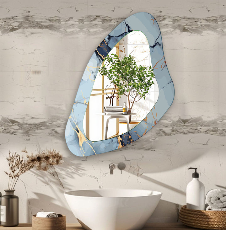 Blue Marble Decorative Glass Wall Mirror