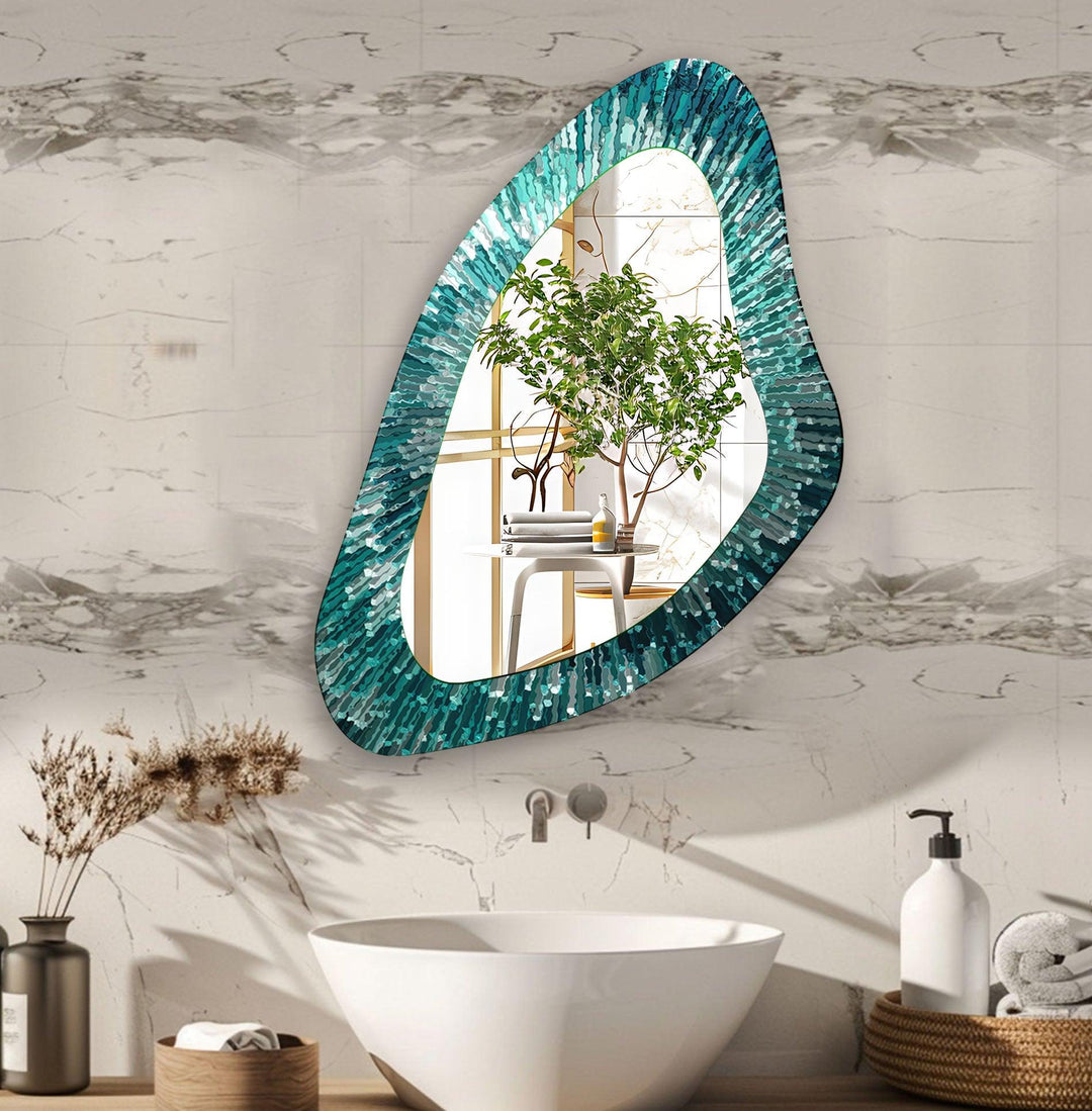 Modern Green Line Asymmetrical Wall Mirror