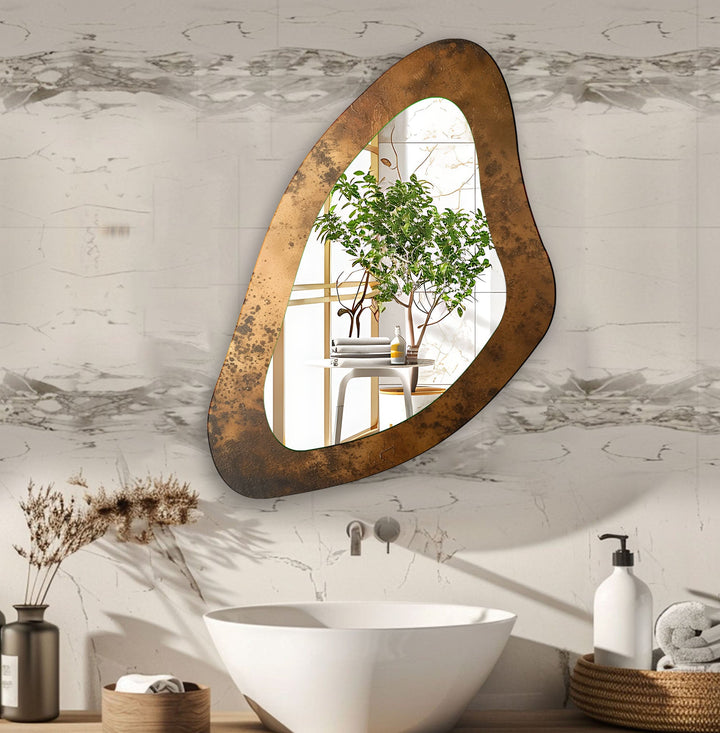 Vivid Copper Color Asymmetrical Wall Mirror