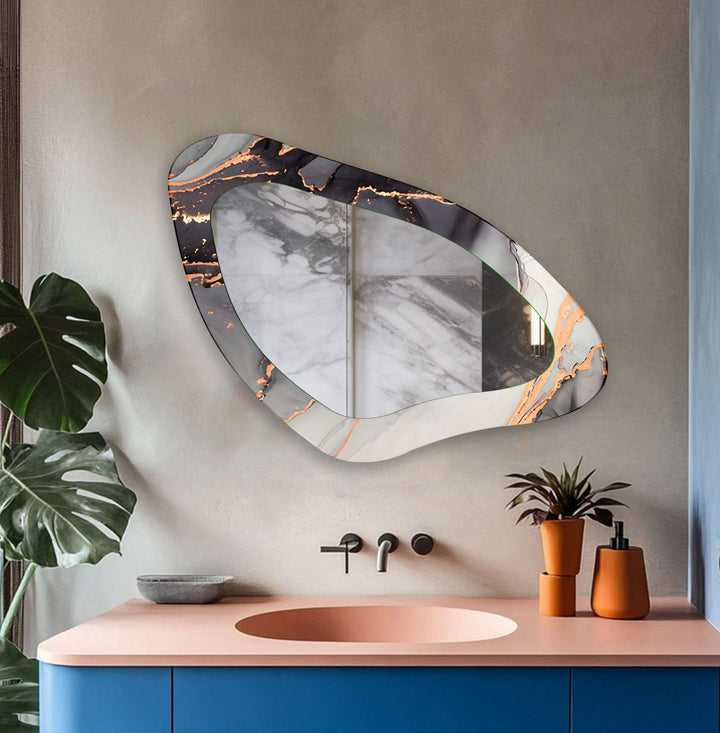 Grey Modern Asymmetrical Glass Wall Mirror