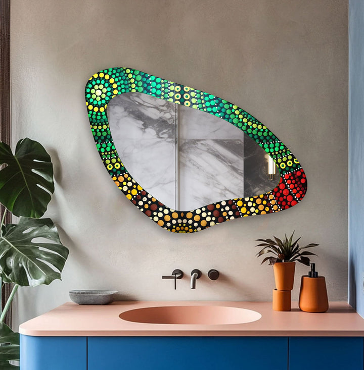 Green Mosaic Aesthetic Glass Wall Mirror