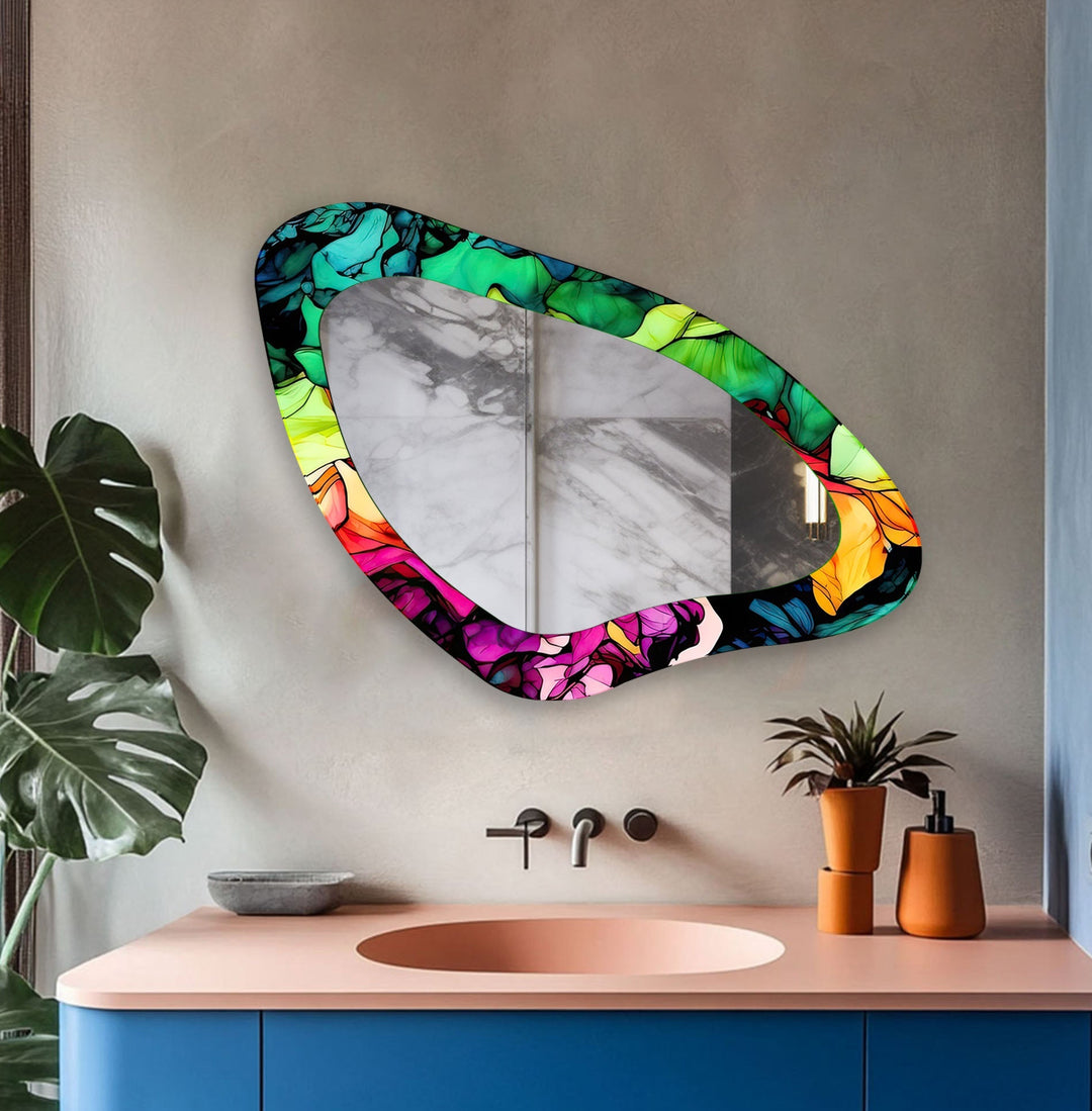 Colorful Watercolor Asymmetrical Wall Mirror