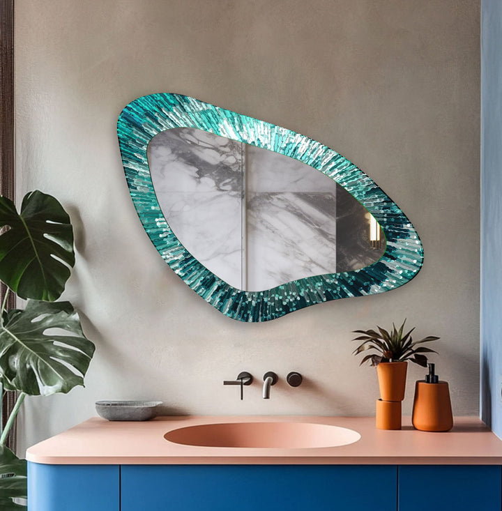 Modern Green Line Asymmetrical Wall Mirror