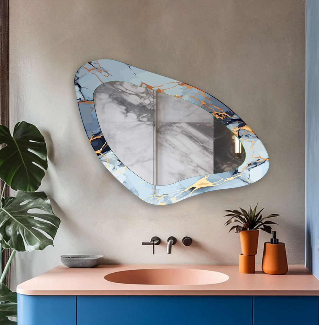 Blue Marble Decorative Glass Wall Mirror