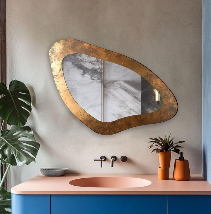 Vivid Copper Color Asymmetrical Wall Mirror