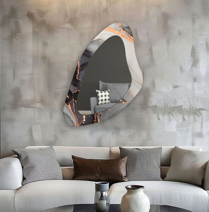 Grey Modern Asymmetrical Glass Wall Mirror