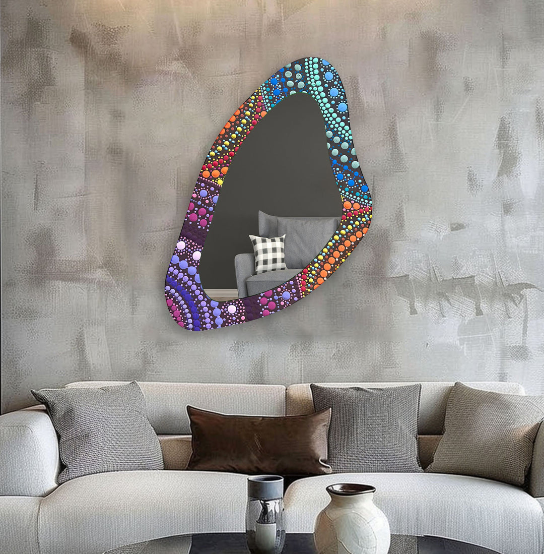 Mirror wall art with abstract shapes and reflective surfaces for a modern artistic vibe
