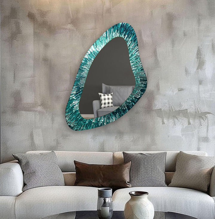 Modern Green Line Asymmetrical Wall Mirror