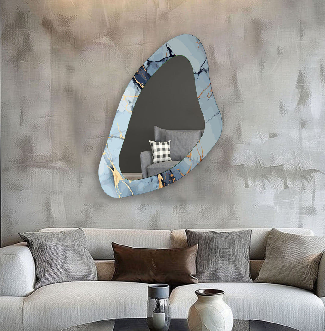 Blue Marble Decorative Glass Wall Mirror