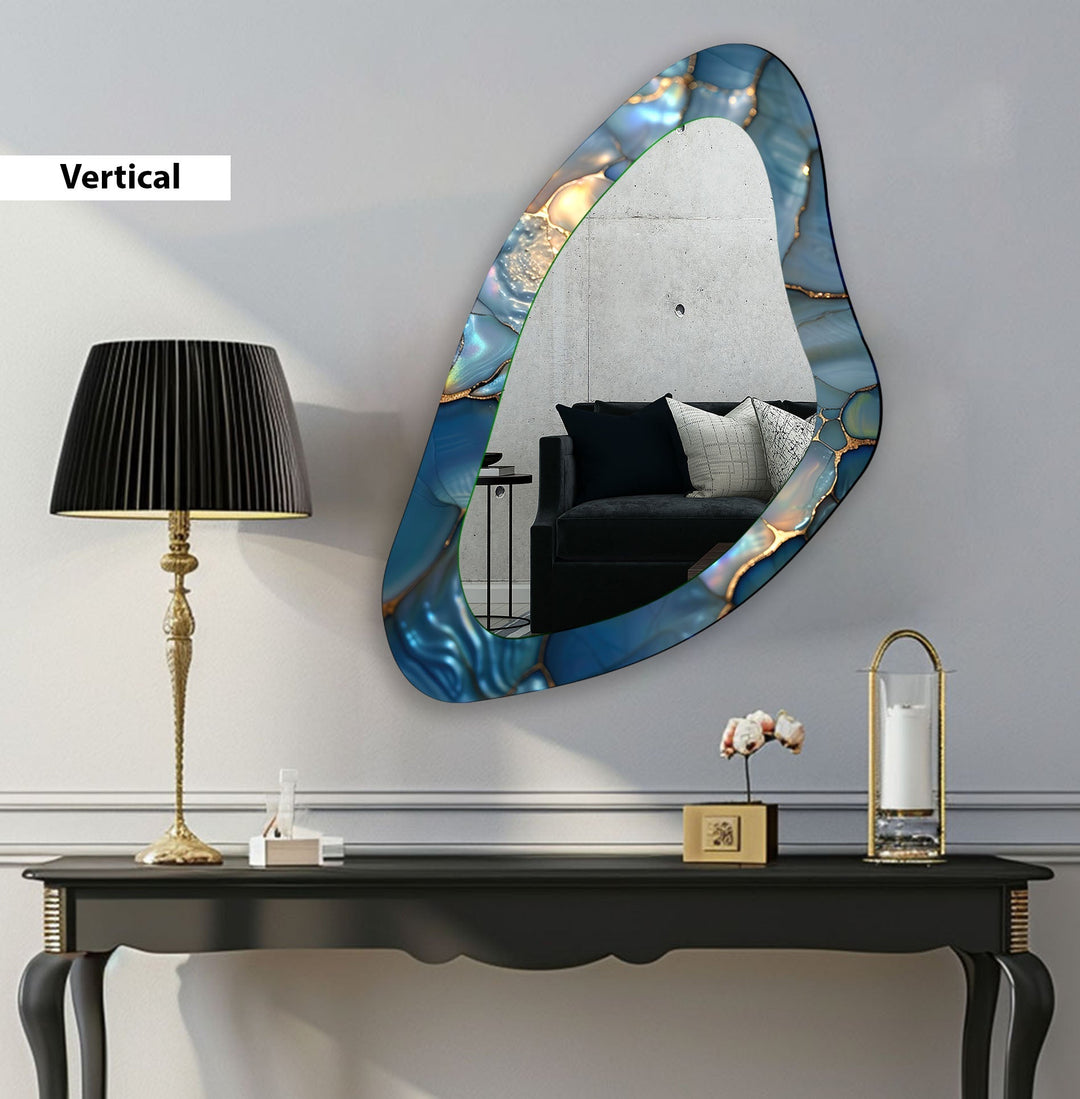 Blue Marbled Irregular Glass Wall Mirror