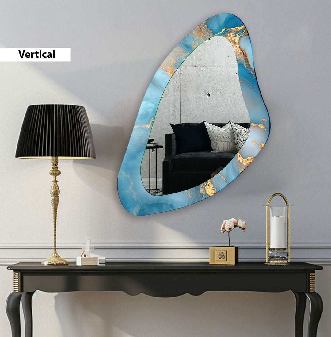 Blue Watercolor Irregular Large Wall Mirror