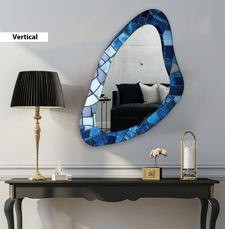 Blue Mosaic Accent Aesthetic Wall Mirror