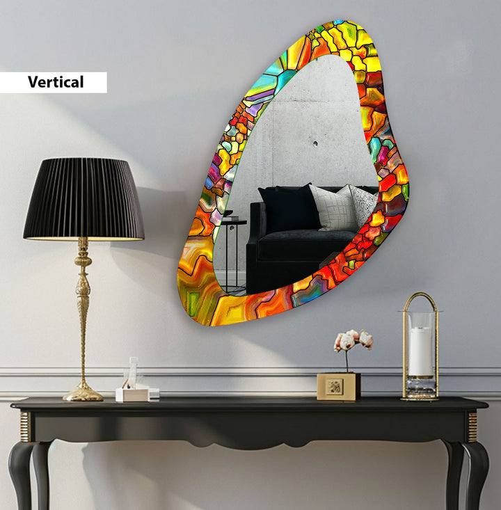 Orange Stained Asymmetrical Wall Mirror