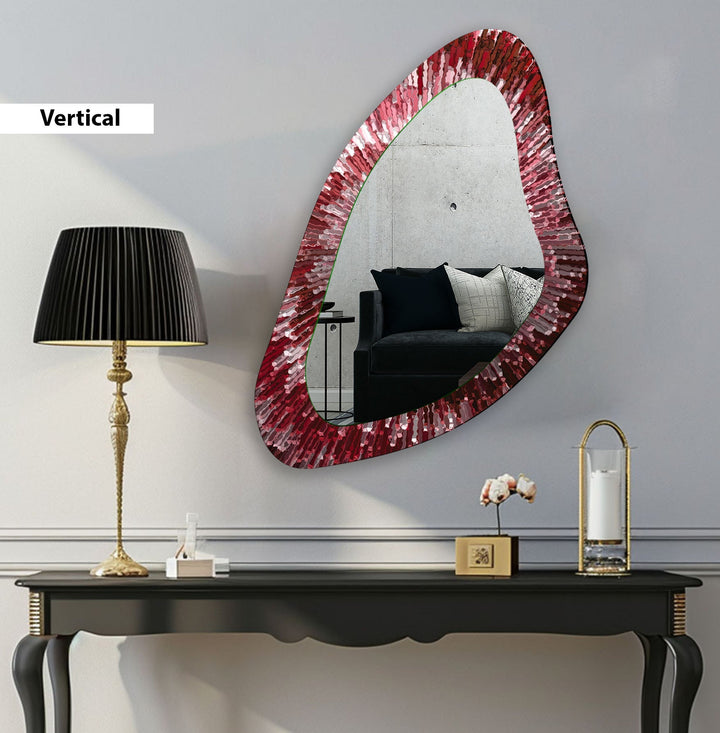 Red Asymmetrical Large Glass Wall Mirror